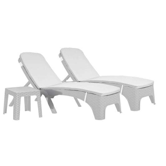 Roma 3-Piece Chaise Lounger Set w/cushion-White