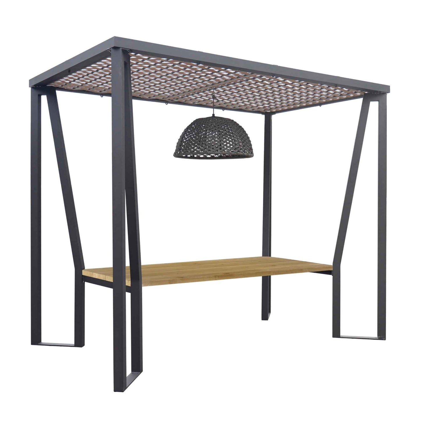 Horizon 10FT Pergola with Lamp, Moma Hanging Chairs & Teak Table