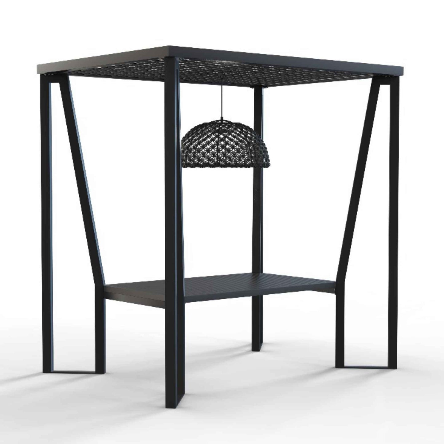 Horizon 8FT Pergola with Lamp, Rodona Hanging Chairs & Aluminum Table
