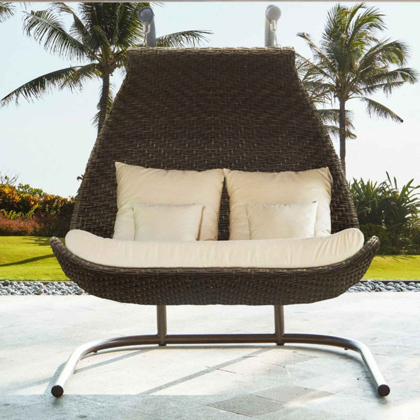 Celeste Double Hanging Chair with Frame and Sunbrella Cushions