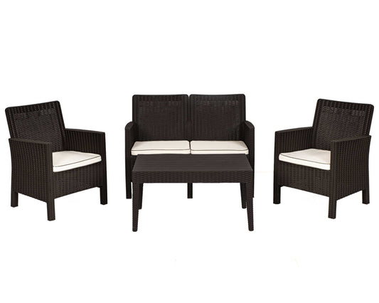 Nova 4-Piece Settee Set with Loveseat and Cushions-Brown