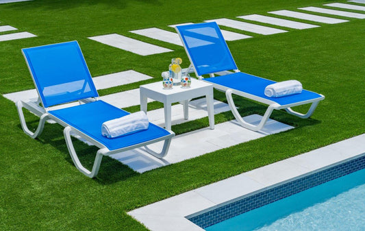 Florence Set of 2 Chaise Lounger - White - Blue Sling