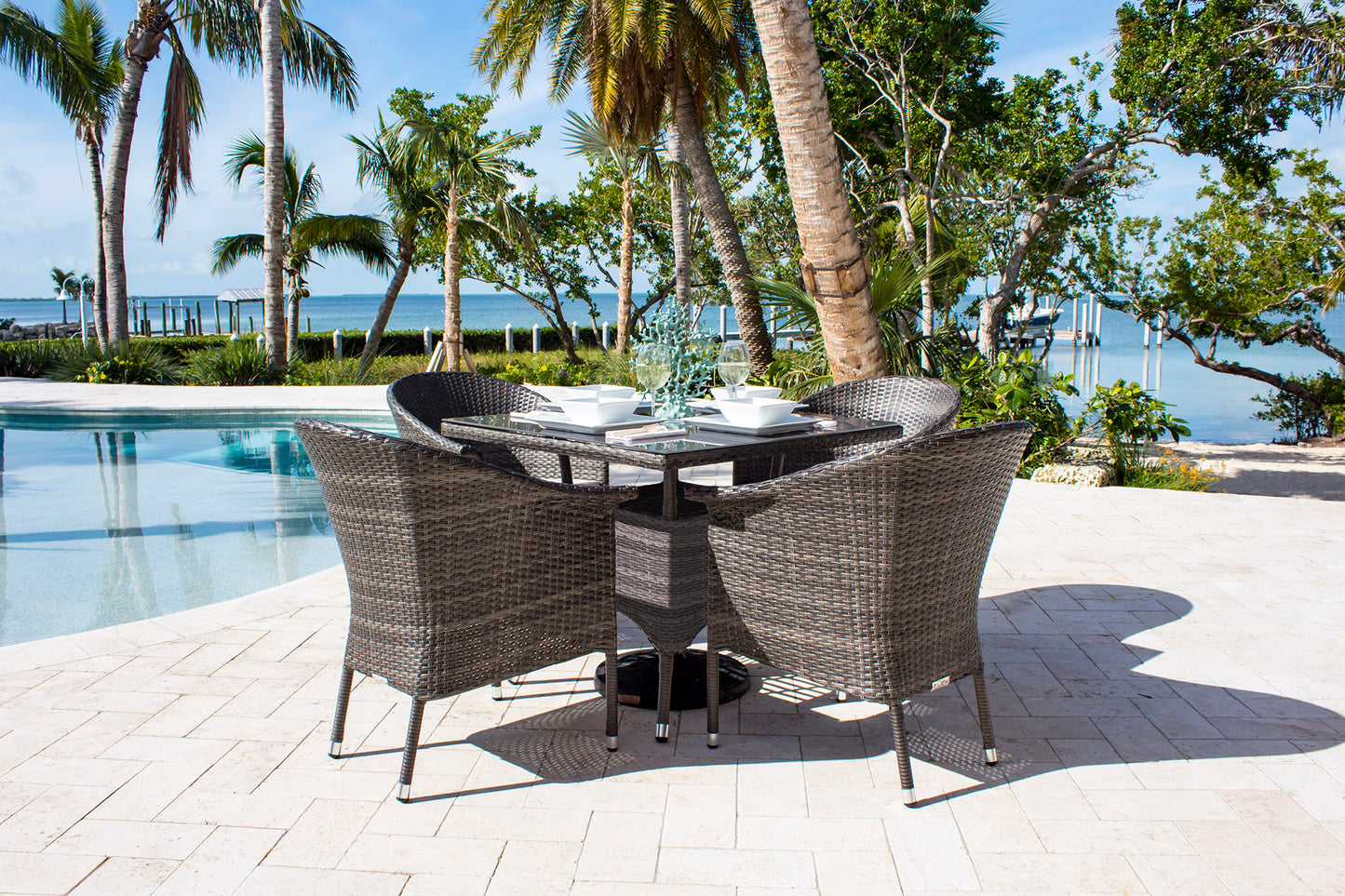 Ultra 5-Piece Woven Armchair Dining Set with Cushions